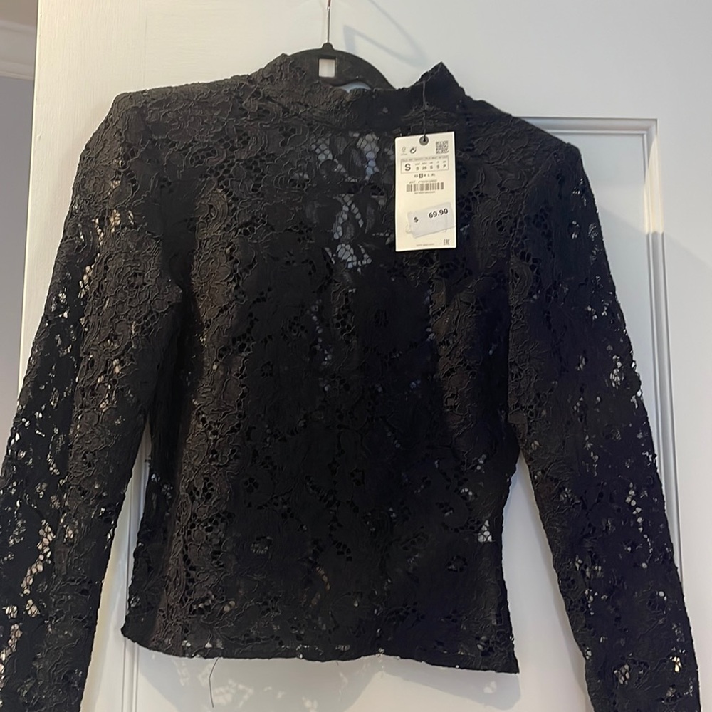 Zara Black Lace Zip Up Top
